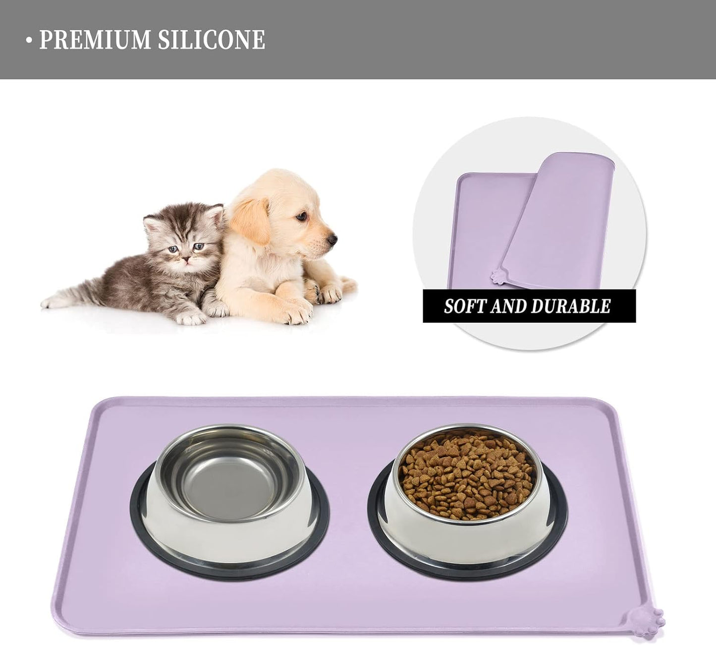 Waterproof Pet Feeding Mat with High Raised Edges, Heavier and Thicker Placemats for Cat Dog Water Bowl with BPA Free, Dogs Cats Food Mats for Messy Drinkers to Prevent Spill and Protect Floors