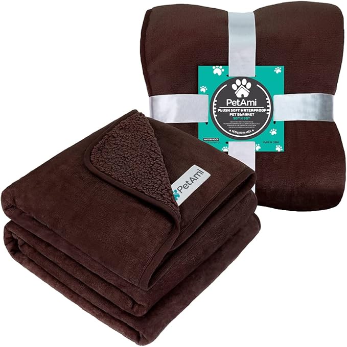 PetAmi Waterproof Dog Blanket for Extra Large Dogs, Pee Proof Pet Blanket for Bed Couch, Reversible Water Proof Blanket for Puppy Indoor Cat, Soft Dog Crate Cover Washable, Queen 90x90 Brown
