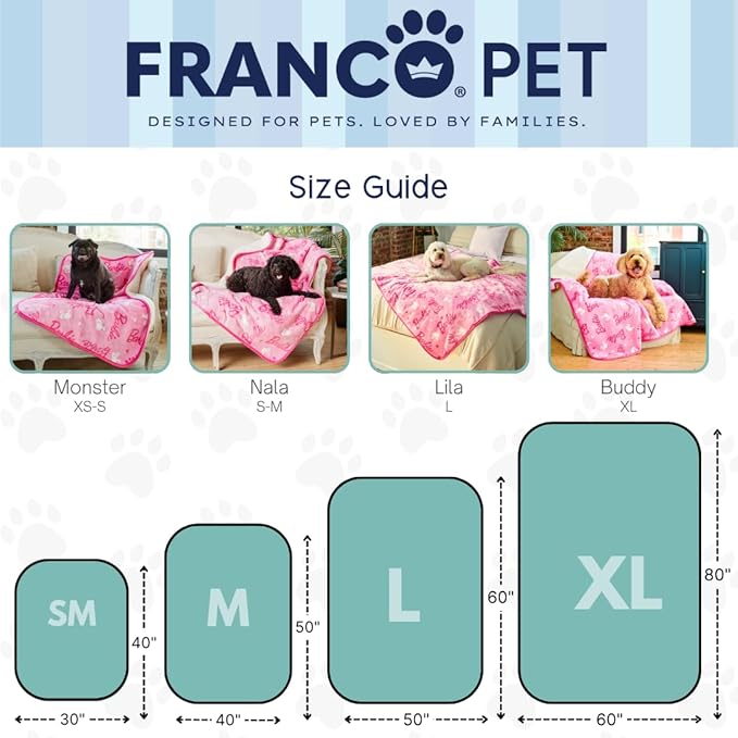 Franco Pet Barbie Super Soft Cozy Waterproof Sherpa-Backed Blanket Throw for Medium Dogs, Couch/Bed/Car, 40x50 (Officially Licensed Product)