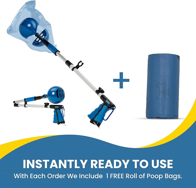 Dog Pooper Scooper 3 Tools in 1, Portable Pooper Scooper for Large & Small Dogs | Long Handle Poop Scooper for Dogs | Durable & Easy-to-Use Poop Scooper for Yard with Sticky Roller Feature