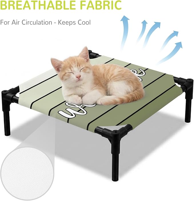 Outdoor Elevated Dog Bed for Small Dogs, Sage Green Wooden Grain Breathable Cooling Raised Dog Cot for Indoor/Outdoor, Gradient Farmhouse Wood Plank Waterproof Elevated Pet Beds, S 20 x 20 in