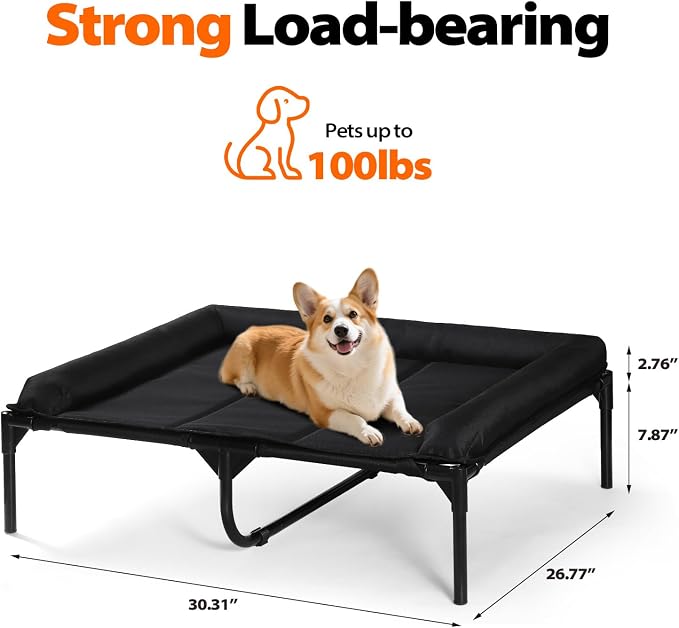 Elevated Medium Dog Bed, Waterproof Raised Dog Cot with 3-Side Bolster for Indoor Outdoor Use