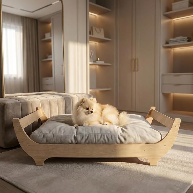 PERUGINA Wood Elevated Raised Dog Bed Frame Mat Set,WoodPattern,60 lb | Trainer Recommended DutchDesign Sturdy Attractive Dog Sofa Couch Furniture
