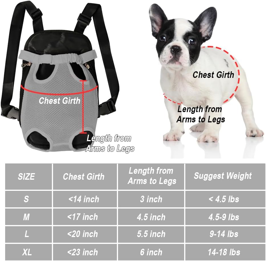 FEimaX Dog Carrier Backpack Pet Legs Out Front Cat Travel Bag, Adjustable Puppy Backpacks Carriers Hands-Free for Small Medium Dogs Cats Hiking Traveling Camping Daily Walking (Medium, Grey)