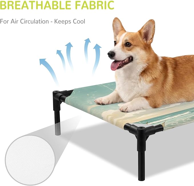 Outdoor Elevated Dog Bed for Medium Dogs, Palm Trees Breathable Cooling Raised Dog Cot for Indoor/Outdoor, Beach Summer Blue Ocean Sky Natural Landscape Waterproof Elevated Pet Beds, M 24 x 20 in