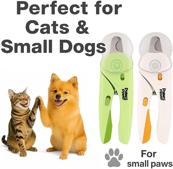 Cat Nail Clipper & Small Dog Nail Clippers with LED Light - Illuminates Nails & Bloodline for Safe, Easy Trimming - Extra Sharp, Avoid Over-Cutting - Essential Cat Supplies, White
