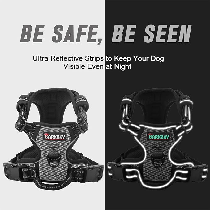 BARKBAY Dog Harness No Pull for Medium Sized Dog Front Back Clips,Dog Vest | Soft Padded No Choke With Handle,Easy On&Off,Adjustable Reflective For Walking Training Running(Dark Grey,M)