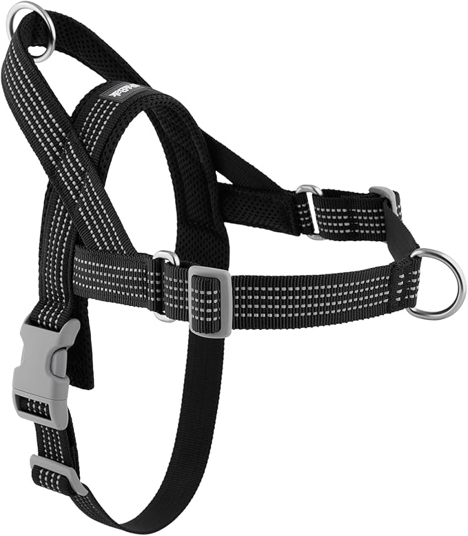 No Pull Dog Harness with Handle, Adjustable Soft Mesh Padded Vest | Reflective Walking Harness with Front Clip for Small Medium Large Dogs, Quick Fit No Escape for Training, Black, L