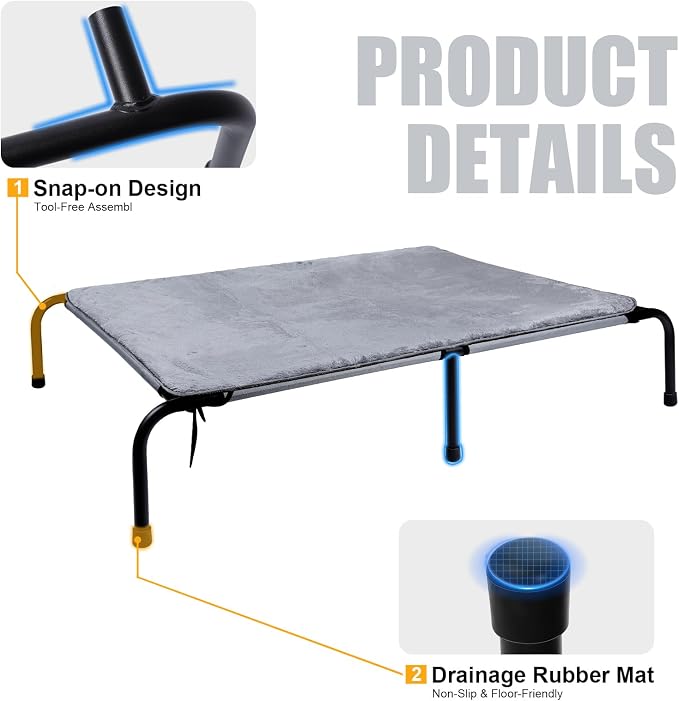Outdoor Dog Elevated Bed with Plush Mat, Raised Dog Beds,Pet Cot Hammock(L) | Durable Washable Raised Dog Bed, Indestructible Elevated Cooling Dog Beds,Durable Dog Cot Bed, Lifted Outside Dog Hammock Bed