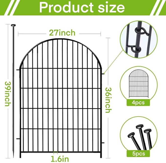 ADAVIN Tall Garden Fence with Gate, 4 Panels 36in(H) Dog Fences Outdoor for Yard, Rustproof Metal Wire Temporary Dog Fence for Patio, No Dig Garden Fencing, Arched Flower Bed Edging, Total 8.8Ft