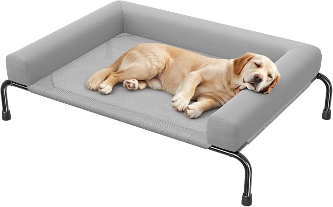 Simple Trending Elevated Dog Bed for Large Dogs with Bolsters, Grey | Cooling Raised Dog Cot, Breathable Pet Bed for Outdoor, 47.75" x 31"