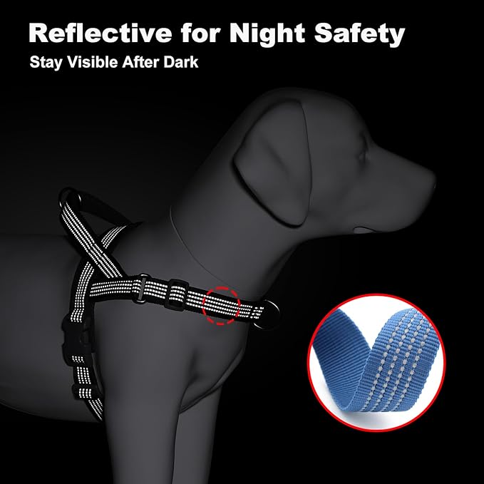 No Pull Dog Harness with Handle, Adjustable Soft Mesh Padded Vest | Reflective Walking Harness with Front Clip for Small Medium Large Dogs, Quick Fit No Escape for Training, Blue, L