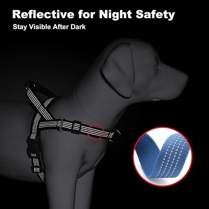 No Pull Dog Harness with Handle, Adjustable Soft Mesh Padded Vest | Reflective Walking Harness with Front Clip for Small Medium Large Dogs, Quick Fit No Escape for Training, Blue, S