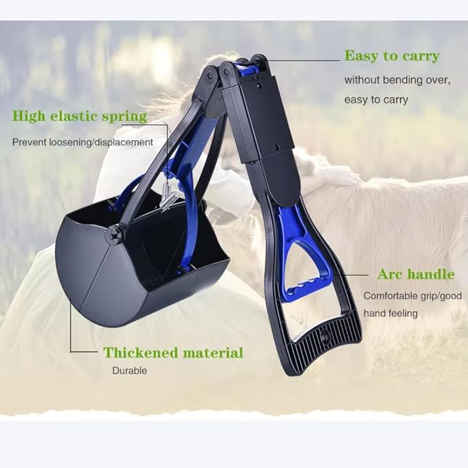 KIVIX 28" Pooper Scooper Foldable Blue Dog Pooper Scooper Poop Scooper with Unbreakable Material and Durable Spring Easy to Use for Grass, Dirt, Gravel
