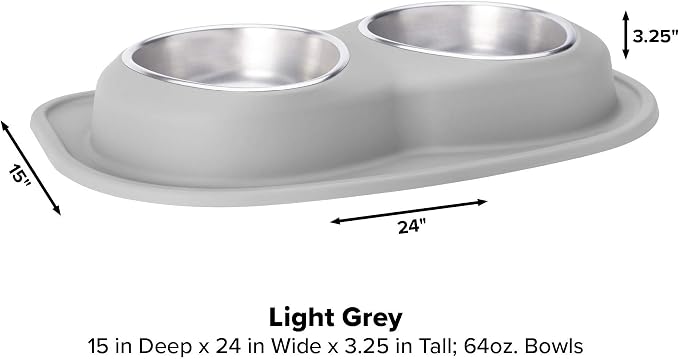 WeatherTech Double Low Pet Feeding System - Compact and Portable Dog/Cat Food and Water Station - 64 oz (8 Cups) Light Grey (DL6403LG)