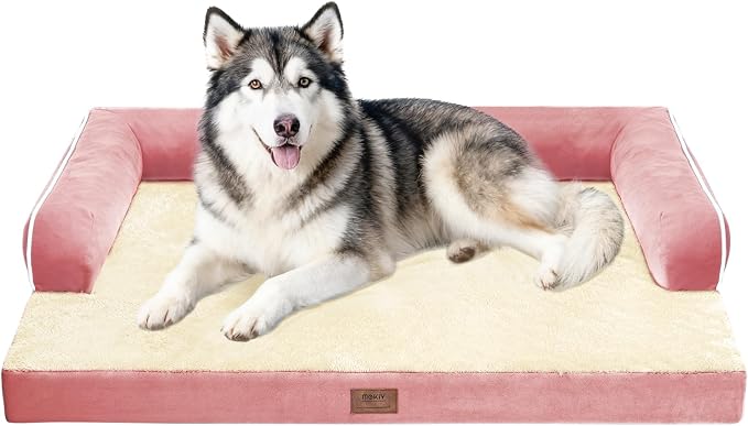 Orthopedic Waterproof Dog Bed with Bolster for Extra Large Size Dogs | Pillow Support for Neck Relief, Egg Crate Foam, Waterproof Liner, Anti-Slip Bottom, Removable Bolster Cover, 48 x 33 Inch