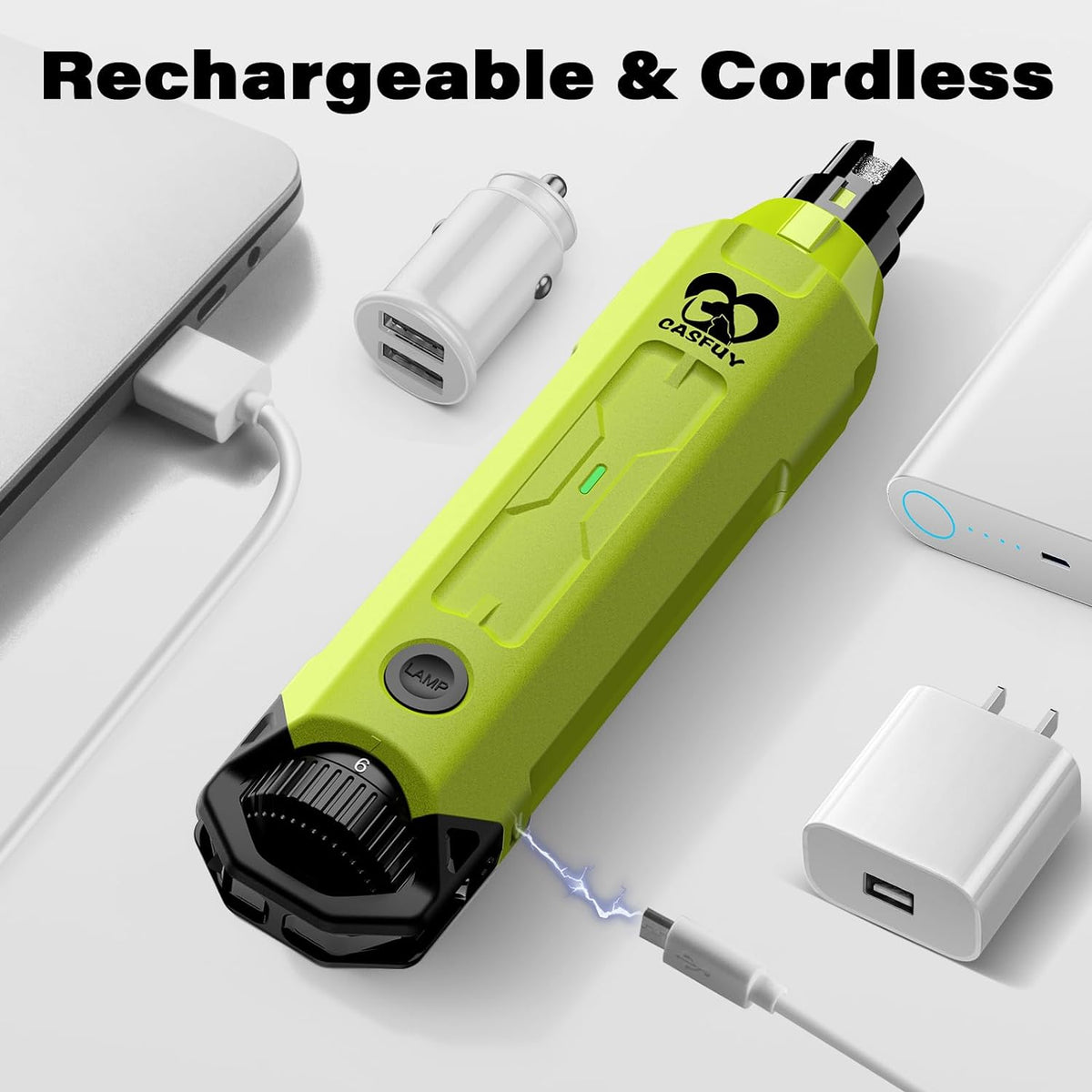 Casfuy 6-Speed Dog Nail Grinder - Newest Enhanced Pet Nail Grinder Super Quiet Rechargeable Electric Dog Nail Trimmer Painless Paws Grooming & Smoothing Tool for Large Medium Small Dogs (Green)