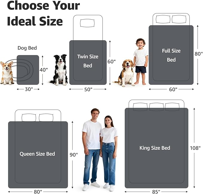LOOBANI Waterproof Blanket for Bed, Soft Flannel Twin Bed Blanket 60" x 80" | Dog Pet Blankets for Large Dogs, Reversible Spill-Proof Throw for Couch Cover, Movie Time, Camping, Travel, Noise Free, Grey