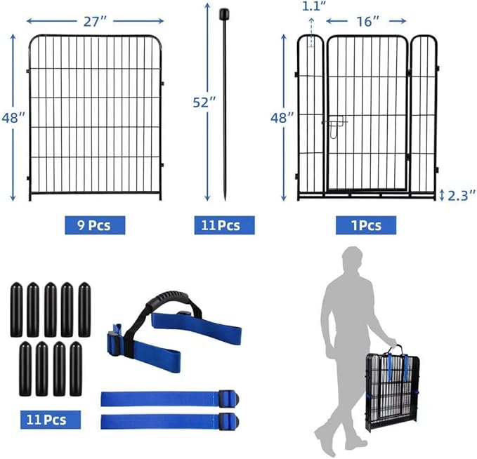 ADAVIN Tall Garden Fence, 48 in(H) 10 Panels Heavy Duty Iron Metal Animal Barrier Fence, Indoor or Outdoor Dog Playpen, Temporary Fence, No Dig Garden Border Fencing for Yard, Total 22.1 FT(L),Black