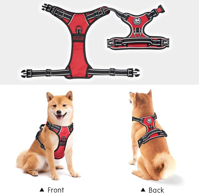 PoyPet No Pull Dog Harness Small with Front Clip & Neck Release Buckle | No Choke, Adjustable Vest, Reflective, Back Clip, Lockable, Soft Padded, Easy Control Handle for Walking Training, XS, Red