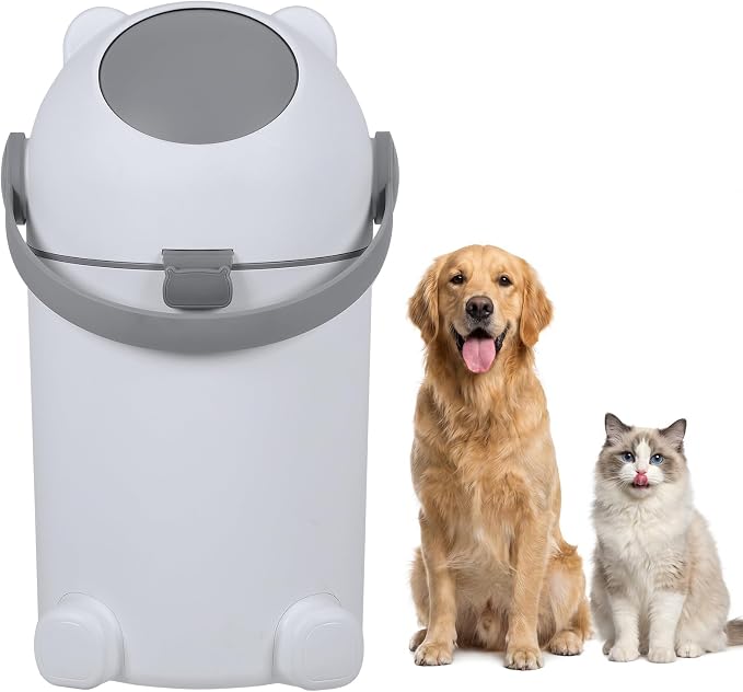Indoor Outdoor Pet Waste Station, 15L Odor Locking Dog Poop Trash Can with Locking Lid, Portable Handle, Fits Any Bag, No Refill Dog Waste Pail, Cat Litter Disposal Bin, Baby Diaper Pail (Grey)