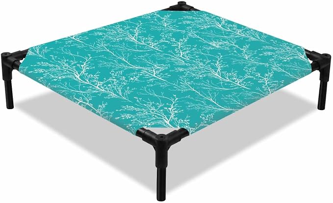 Outdoor Elevated Dog Bed for Small Dogs, Teal Botanical Breathable Cooling Raised Dog Cot for Indoor/Outdoor, Vintage Floral Plants Branch Waterproof Elevated Pet Beds, S 20 x 20 in