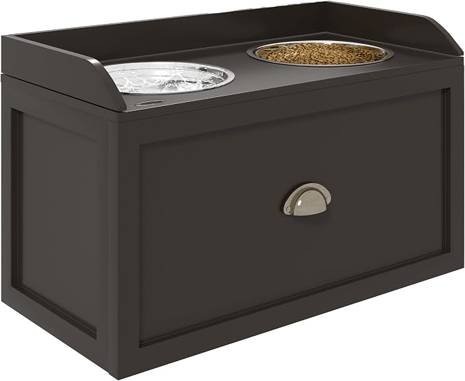 Dog Feeding Station with Storage Drawer & 2 Removable Stainless Steel Bowls | Elevated Design|Wood Construction|Ideal for Kitchen Living Room or Utility Area