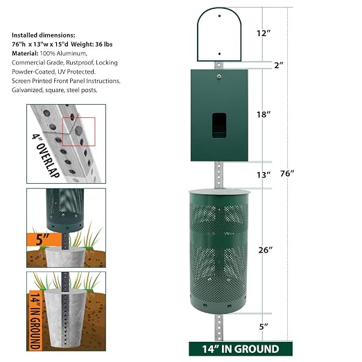 Zero Waste USA - The Sentry® Dog Station - EZ-Tie Hanging Bag System - Free 400 waste bags and 25 can liners - Over 500k sold in USA (Matte Black)