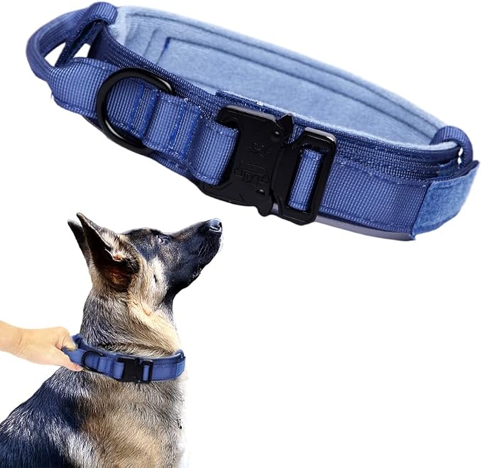 Tactical Dog Collar for Large Dogs with Control Handle,Dark Blue,M | 1000D Heavy-Duty Nylon Fabric,Quick-Release Metal Buckle,Adjustable Fit,Soft-Padded Webbing,D-Ring,for Training & Hiking