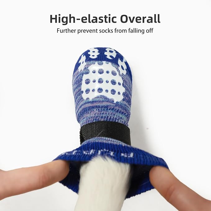 PUPTECK Anti-Slip Dog Socks with Double Sides Grips for Small Medium Large Dogs Hardwood Floors Prevents Licking, Dog Shoes for Hot Pavement Traction Control for Senior Dogs, Royal Blue, XS