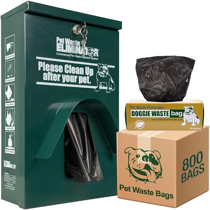 Dog Waste Station Dispenser Box - 800 FREE Dog Poop Bags - Made of Rustproof Aluminum - Pet Waste Bag Dispenser with Lock and Rainguard - For Commercial Use, Parks, Condos,HOA (Green)