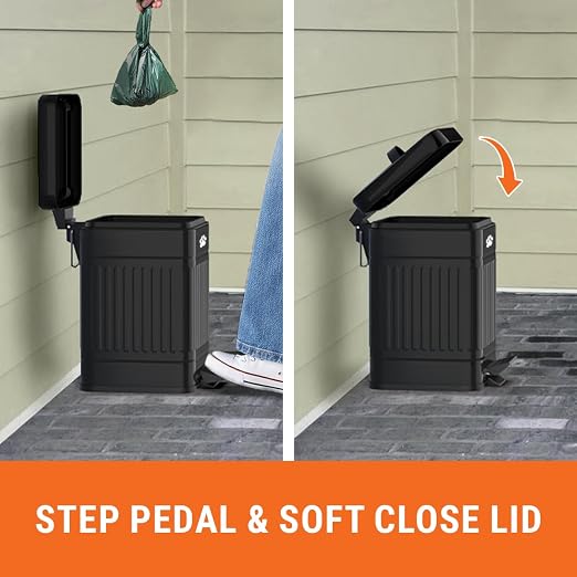 Pupzle Dog Poop Trash Can Outside, 1.3 Gal Outdoor Dog Poop Trash Can | Metal, Waste Container with Pedal, Garbage Poop Bin, Poo Bucket Outdoor with Lid for Backyard Odor Control, 30 Bags