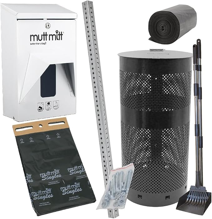 Mutt Mitt® Rustproof Commercial Grade Aluminum Low Profile Dog Waste Station with 400 Dog Waste Bags (No Sign) (White/Black - Singles Bags)
