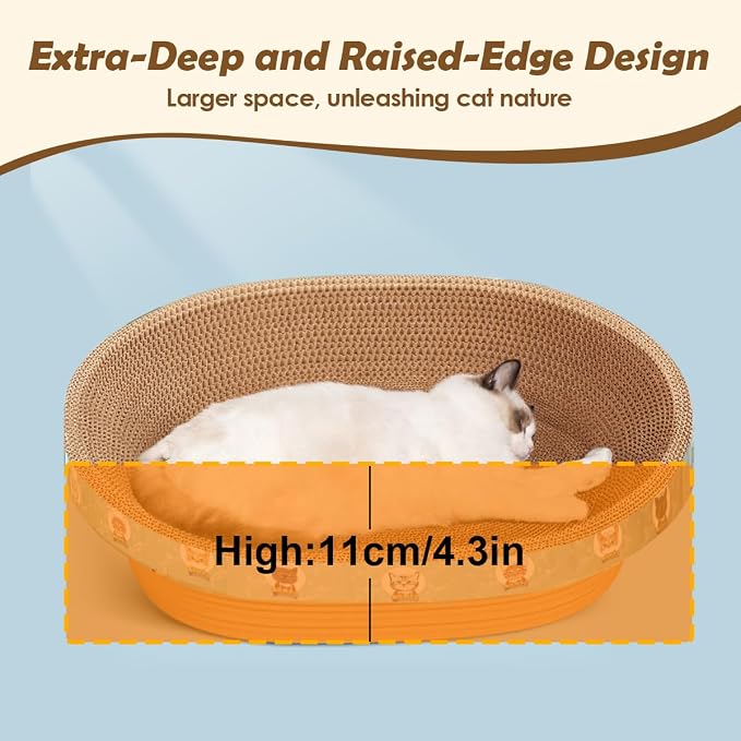 Extra Large Cat Scratcher Bed, 21.6" x 14.9" x 4.3" XL XXL Cat Scratch Cardboard, Scratching Board Pad for Indoor Cats Kitty Kittens, Scratch Lounge House Couch, Furniture Protector, Oval