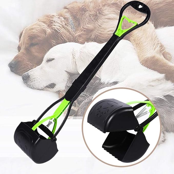 tegongse Spring Long Handle Pet Poop Scooper, Portable Dog Poop Scoop Waste Picker Cleaner, Handheld Scooper with 1 Roll Decomposable Bags