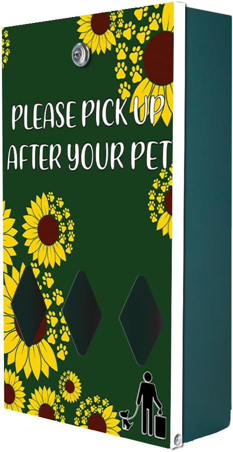 ZERO WASTE USA - Dispense-Art™ Low Profile Dog Waste Station - Sunflower | UV-printed aluminum low-profile station with 400 bags, 25 liners, 25% larger dispenser, rust-proof commercial design
