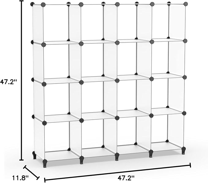 HOMIDEC Closet Organizers and Storage, 16 Cube Storage Organizer | Closet Organizer Bookshelf Cubes Shelves for Clothes, Bedroom, Kids Room, Bathroom, Wardrobe, Garment Racks, Transparent