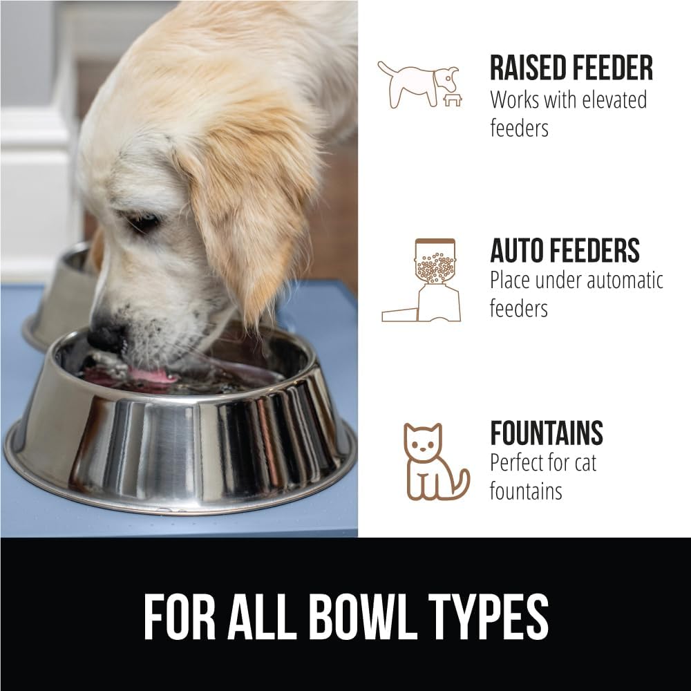 GORILLA GRIP 100% Waterproof Raised Edge BPA Free Silicone Pet Feeding Mat, Dog Cat Food Mats Contain Spills Protects Floors, Placemats for Cats and Dogs Water Bowl, Pets Accessories 16x10, Blue