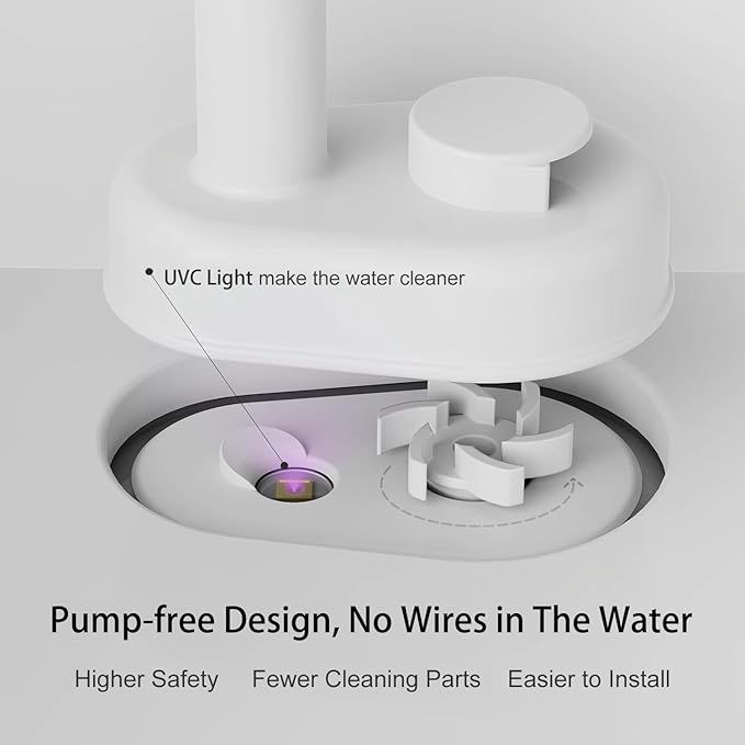 Cat Water Fountain, 122oz/3.6L Pumpless Wireless Cat Fountain, Cordless Water Fountains for Cats Indoor, Dog Pet Water Fountain Battery Operated with Stainless Steel Tray (White, Fountain+8 Fliters)