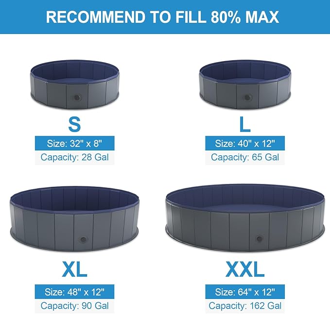 Niubya Portable Dog Pool, Foldable Pet Swimming Tub, Anti-Slip Collapsible Pet Bathtub, Hard Plastic Bath Pool for Pets Dogs and Cats, 40 x 12 Inches