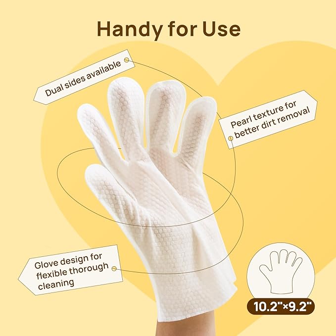 HICC PET Cleaning Deodorizing Glove Wipes for Dogs & Cats, Vet Recommended Hypoallergenic Hydrating & Nourish Fur Pet Grooming Glove Wipes, Pet Bathing Wipes for Horse Coat Care,6pcs Coconut Scent