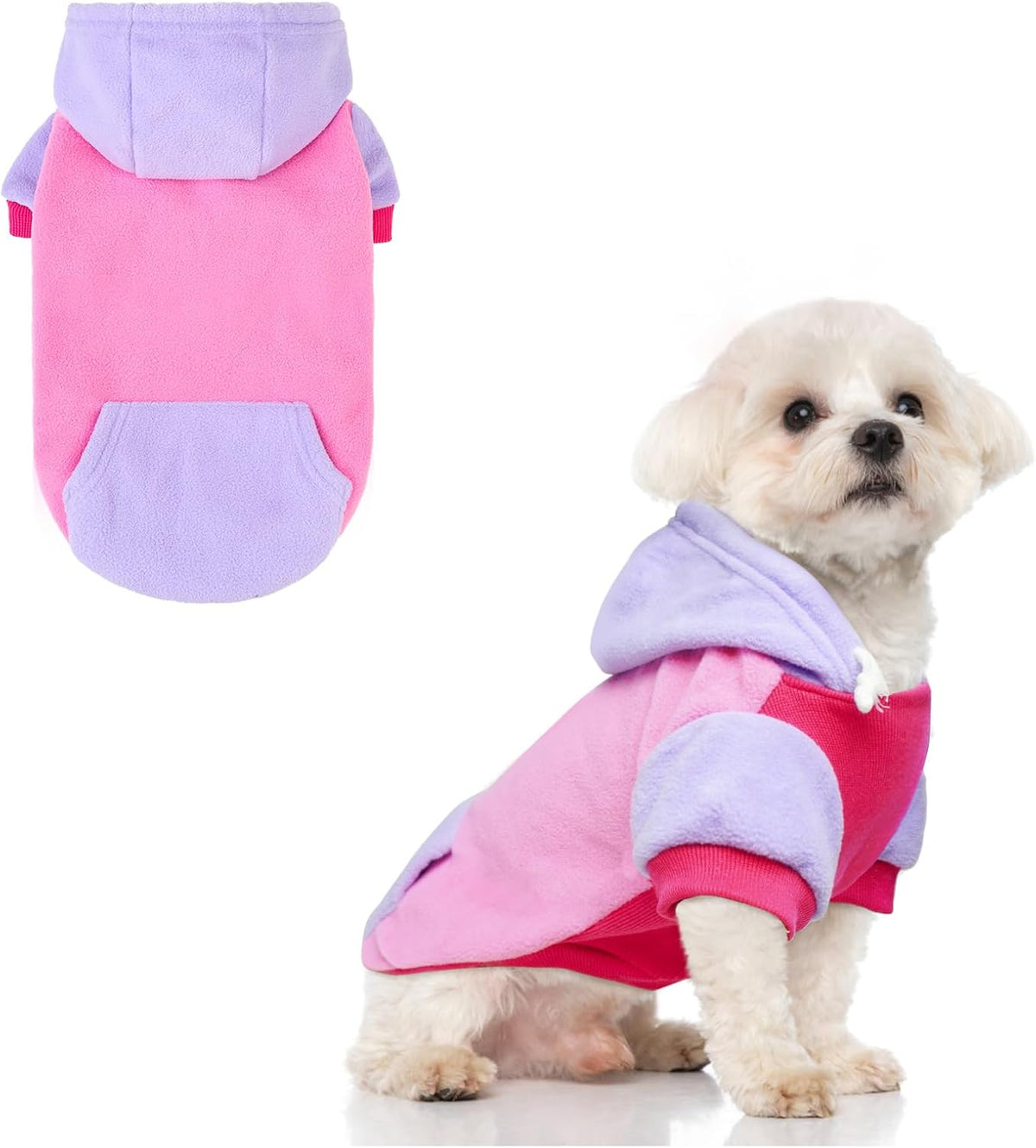 BEAUTYZOO Fleece Dog Hoodie Sweatershirt with Pocket and Leash Hole, Stretchy Small Medium Large Sized Dogs Clothes for Fall Winter Cold Days, Color Designer Warm Dog Jackets,French Bulldog Coats