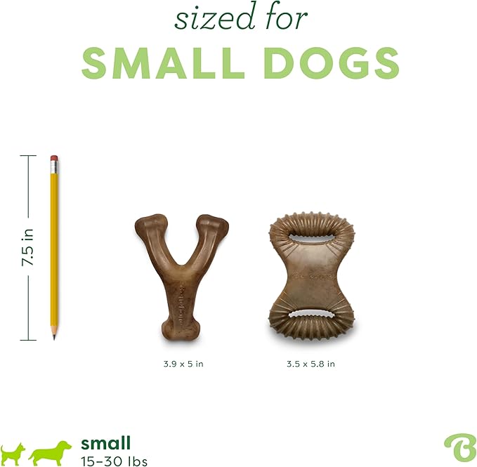 Benebone 2 Count (Pack of 1) Wishbone/Dental Durable Dog Chew Toys, Real Bacon, Made in USA, Small
