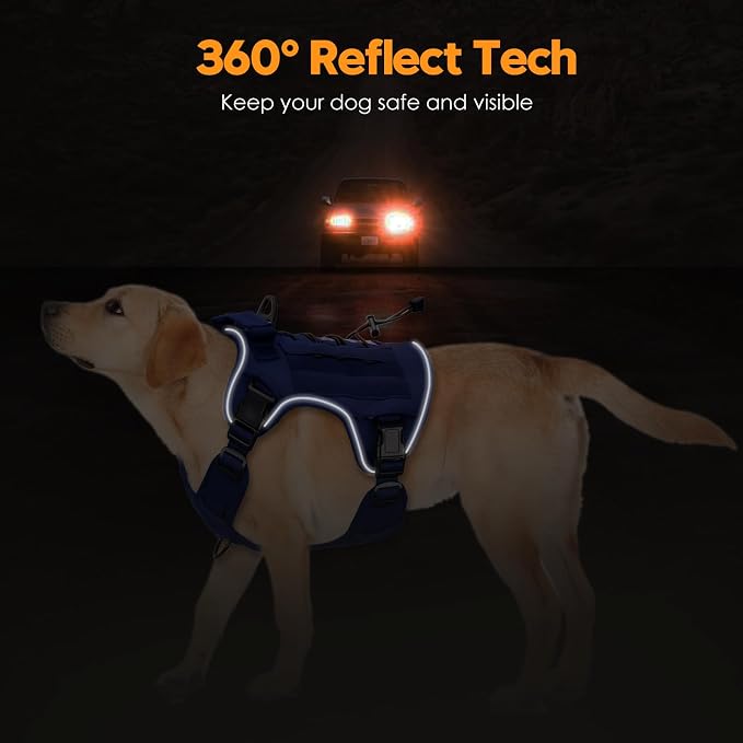 Heavy-Duty Tactical Dog Harness for Large Dogs, No Pull Adjustable Reflective Pet Vest with Molle System, K9 Military-Grade Control for Service Training, Outdoor & 10+ Breeds, Dazzling Blue, X-Large