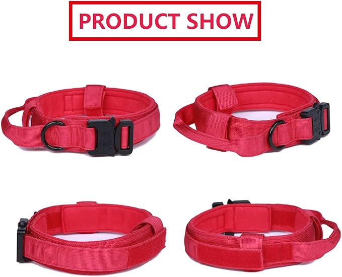 Tactical Dog Collar and Leash Set for Large Dogs with Control Handle,Red | 1000D Heavy-Duty Nylon Fabric,Quick-Release Metal Buckle,Adjustable Fit,Soft-Padded Webbing,D-Ring,for Training & Hiking,M