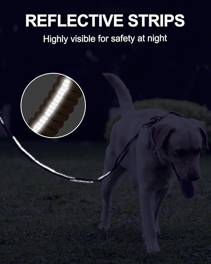 Joytale Tactical Bungee Dog Leash, Shock Absorbing No Pull, Coyote Brown | for Large Dogs That Pull, 2 Padded Handles for Control, Car Seatbelt Clip, Reflective for Night Safety, Metal Frog Clip