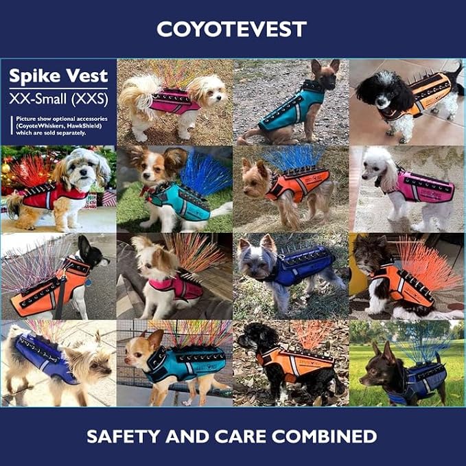 CoyoteVest SpikeVest Dog Harness, Made in the USA, XS-Turquoise | Stab-Resistant Protective Vest | Coyote Vest for Dogs | Defends Against Coyotes, Dogs, Birds of Prey | Reflective Safety