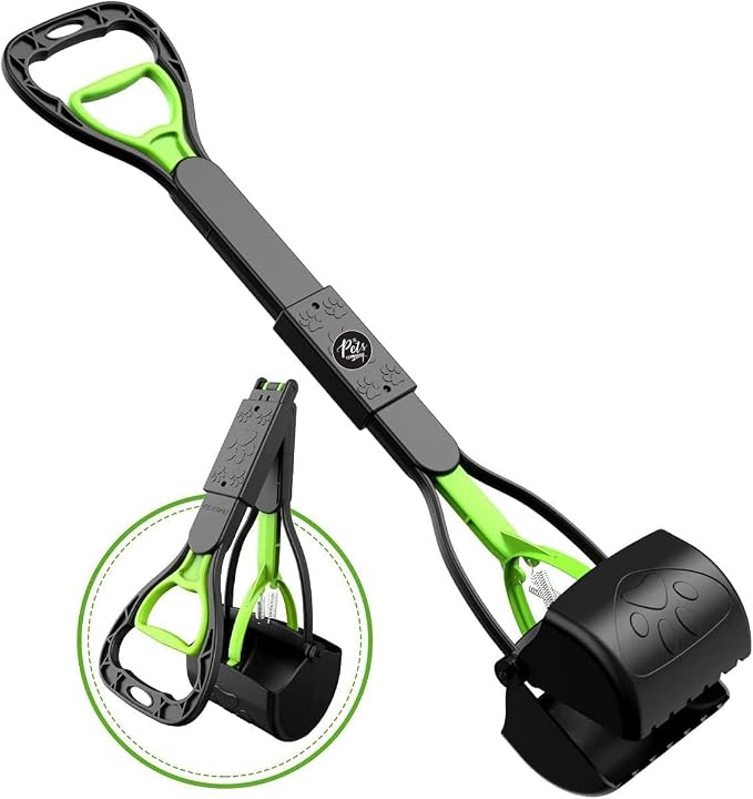 Paker & Cole Pooper Scooper for Large & Small Dogs – Long Handle Pet Waste Scooper with One-Handed Spring Action, Durable Heavy-Duty Jaw, Portable Dog Poop Picker for Grass, Gravel & Concrete