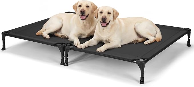Veehoo Cooling Elevated Dog Bed, Outdoor Raised Dog Bed for Two Dogs | Indoor Pet Cot with Breathable Teslin Mesh & Anti-Slip Feet, Durable Double Dog Bed for Multi-Pet Homes, 42" x 30", Black