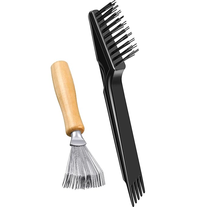 Boao 2 Pack Hair Brush Cleaning Tool,2-in-1 Comb Rake and Brush Cleaner for Removing Hair,Dust and Buildup,Mini Hairbrush Accessory for Home&salon(Black, Wood Color,Polished Wooden Handle Rake)